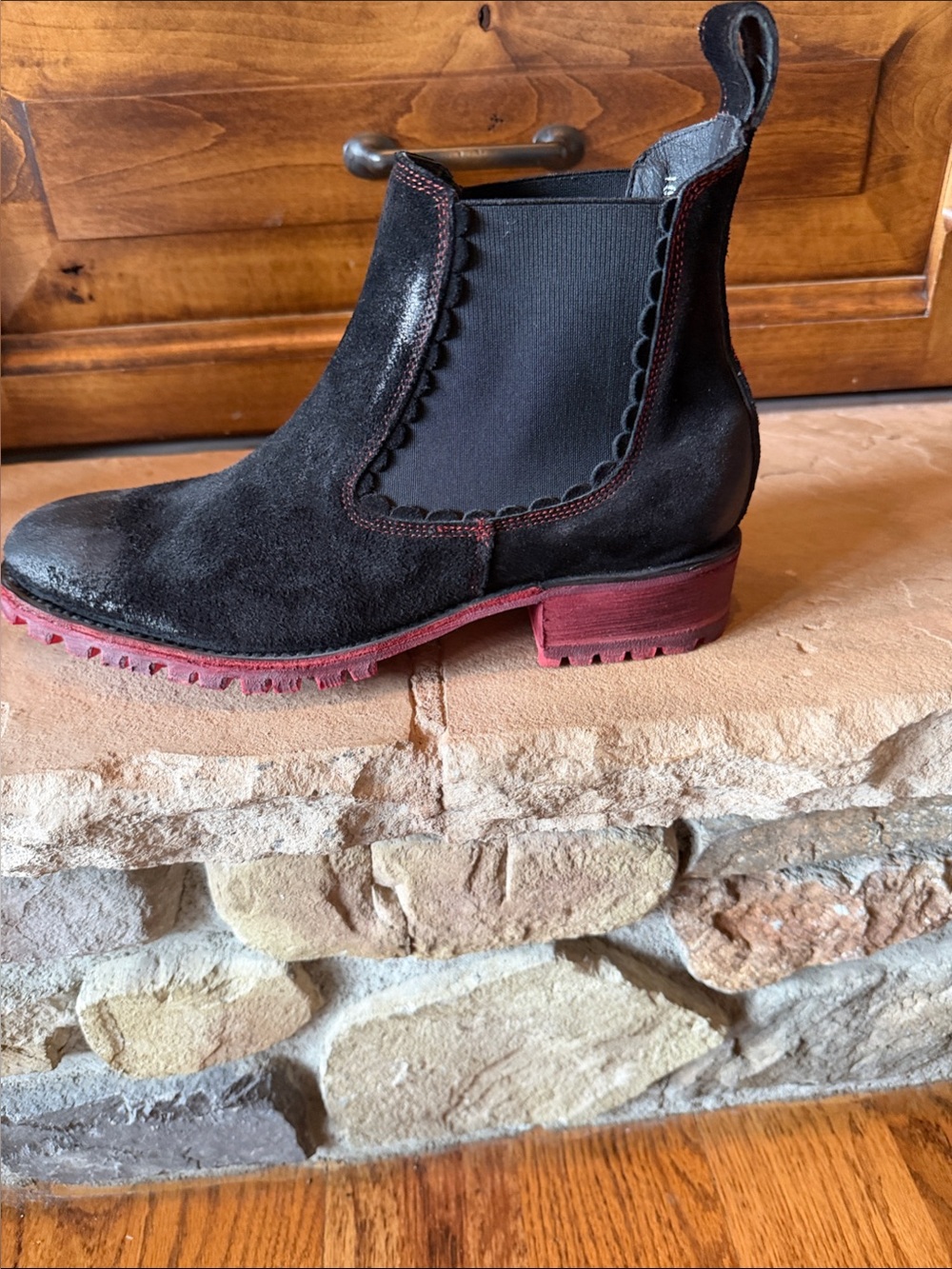 Old Gringo Black Suede Chelsea Boot with Red Sole